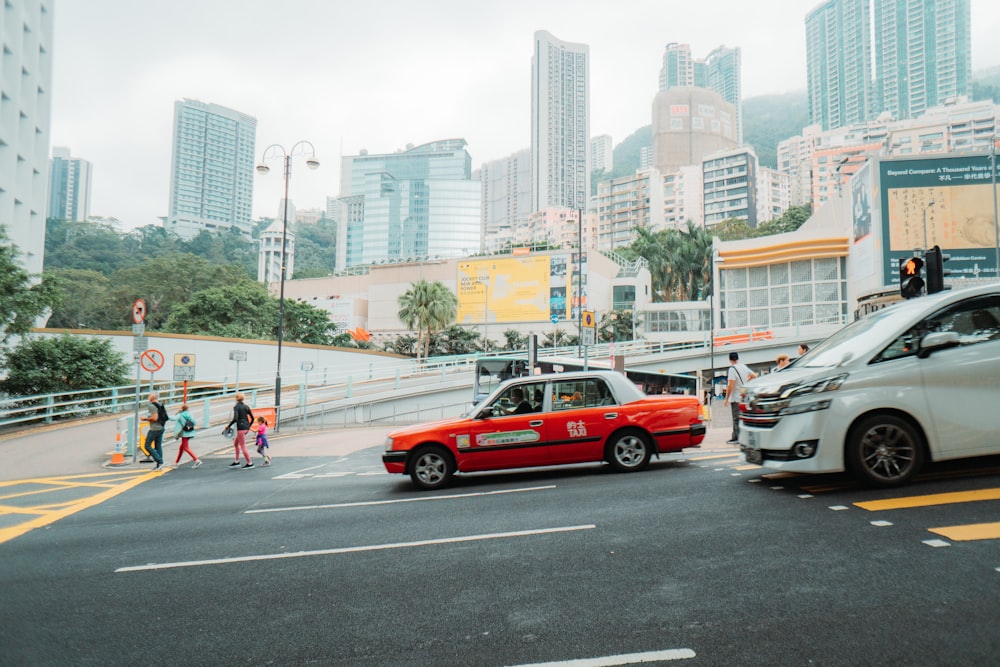 a red car on a road