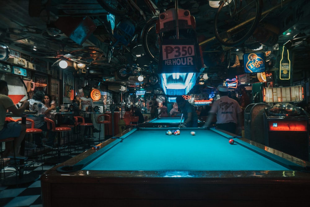 a pool table in a bar