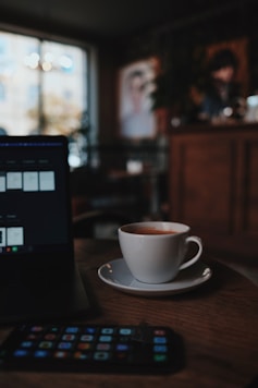 a cup of coffee on a table