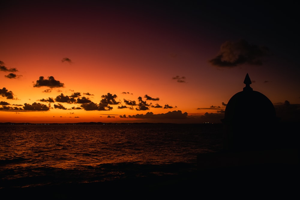 a sunset over a body of water