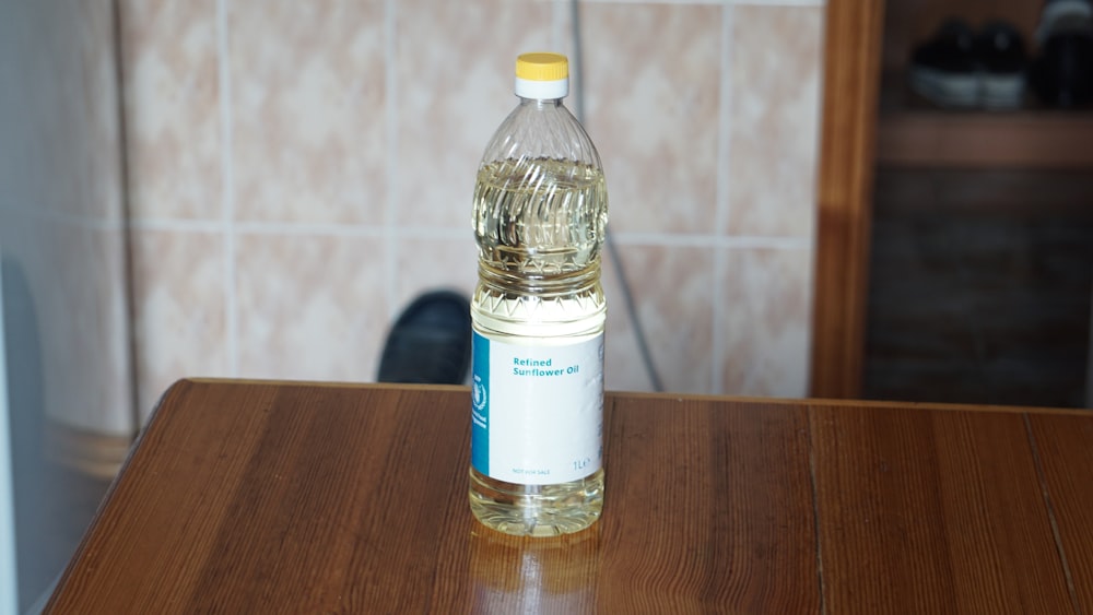 a bottle of water on a table