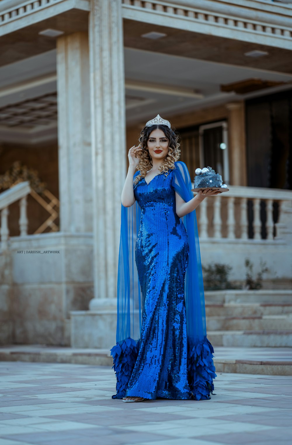 a person in a blue dress