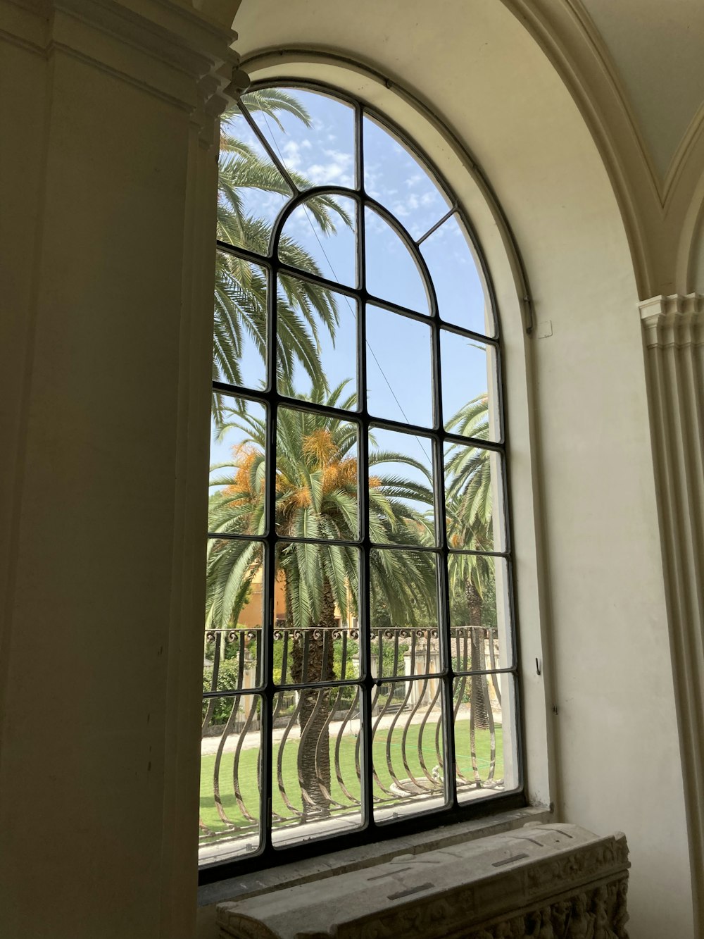 a view of a patio through a window