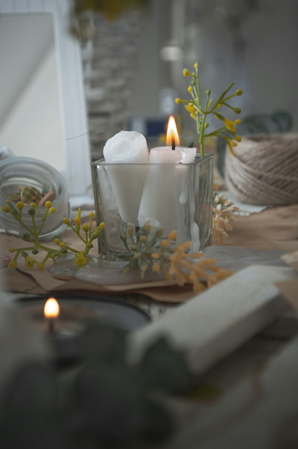 a candle on a table