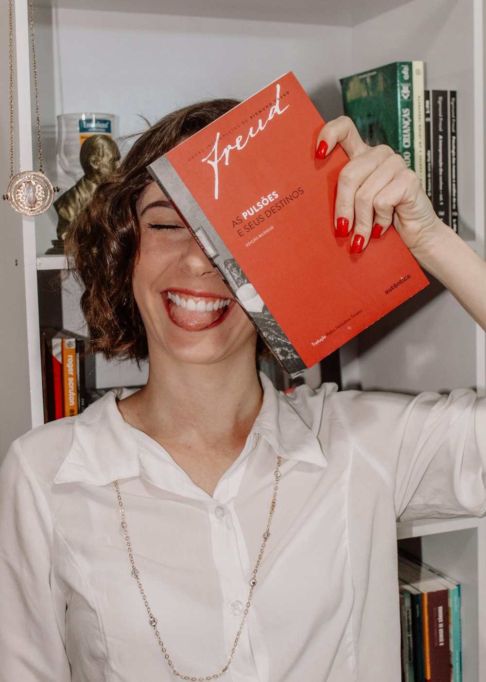 a woman holding a box