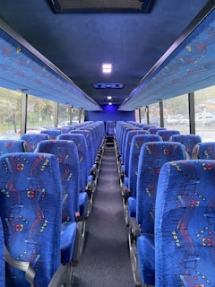 A modern bus interior showcasing comfortable seating.