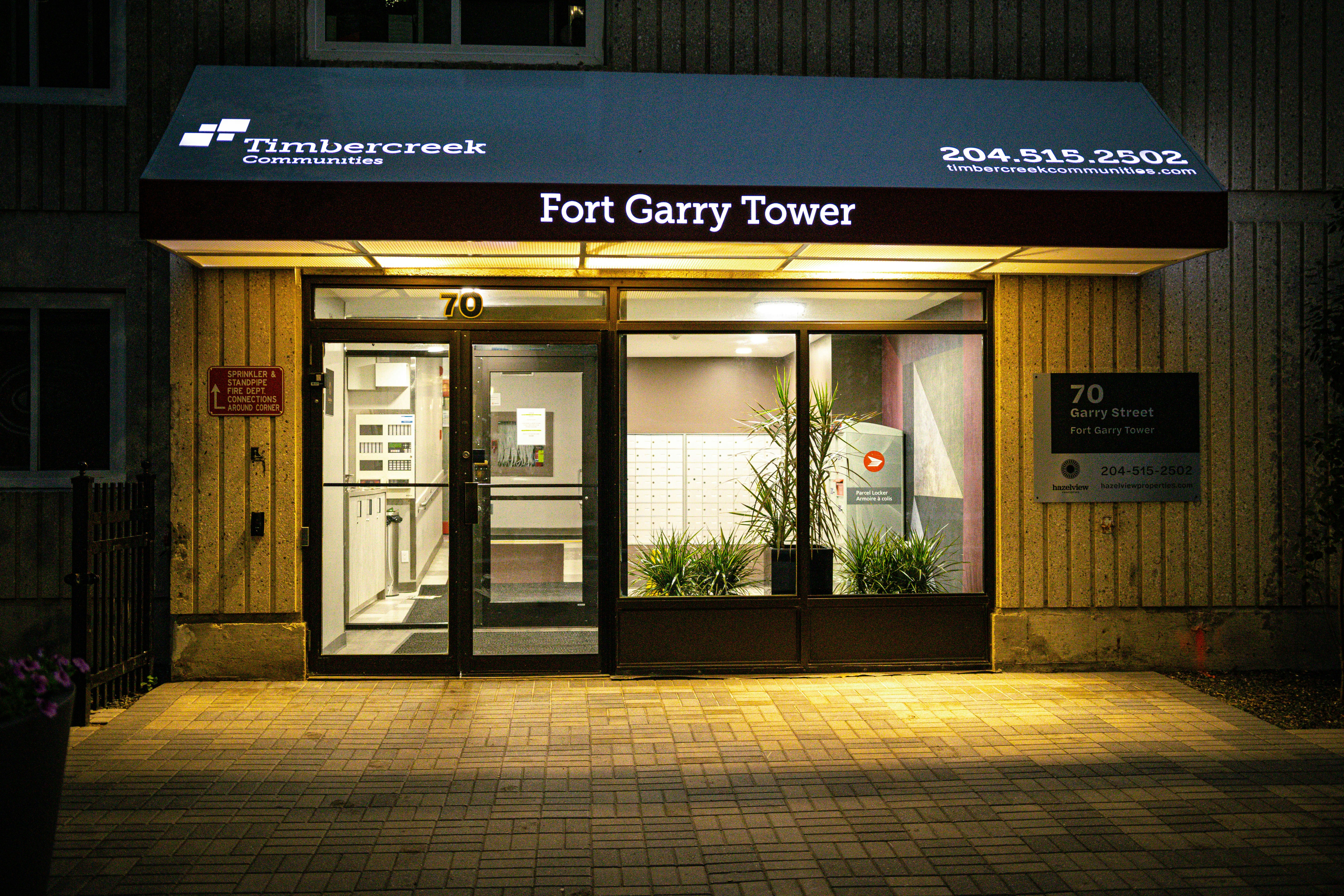 a building with glass doors