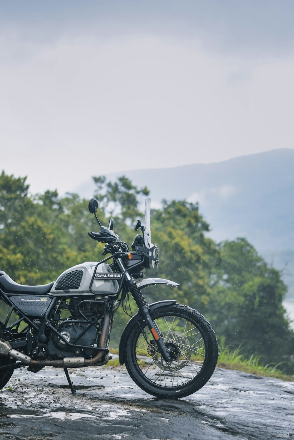 a motorcycle parked on a road