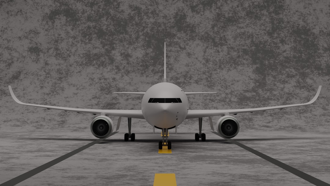 a white airplane on a runway, 3d model.