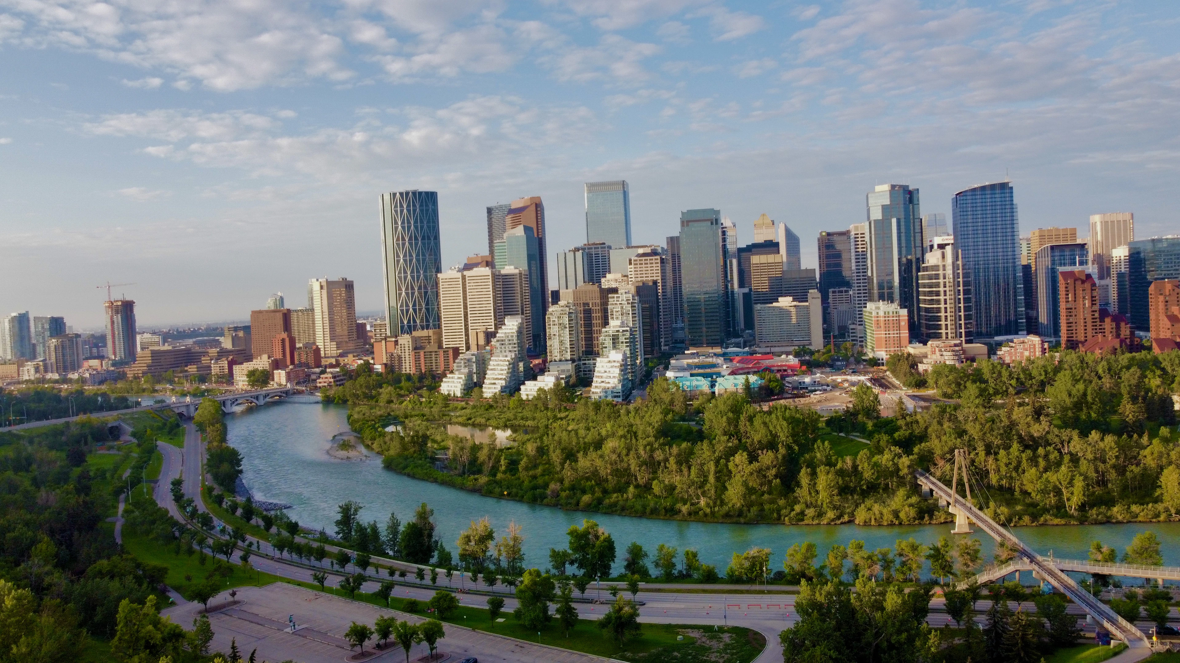 Downtown Calgary’s towers above the Bow River and its parks