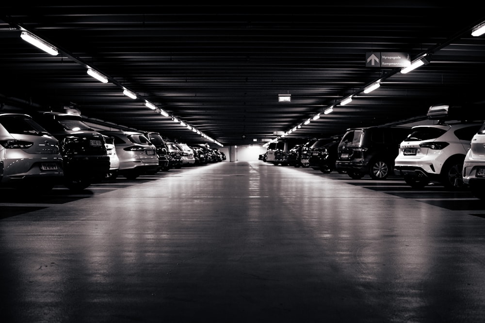a parking garage full of cars