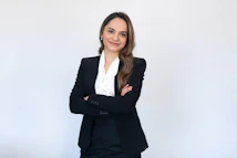 a woman in a black suit