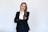 a woman in a black suit
