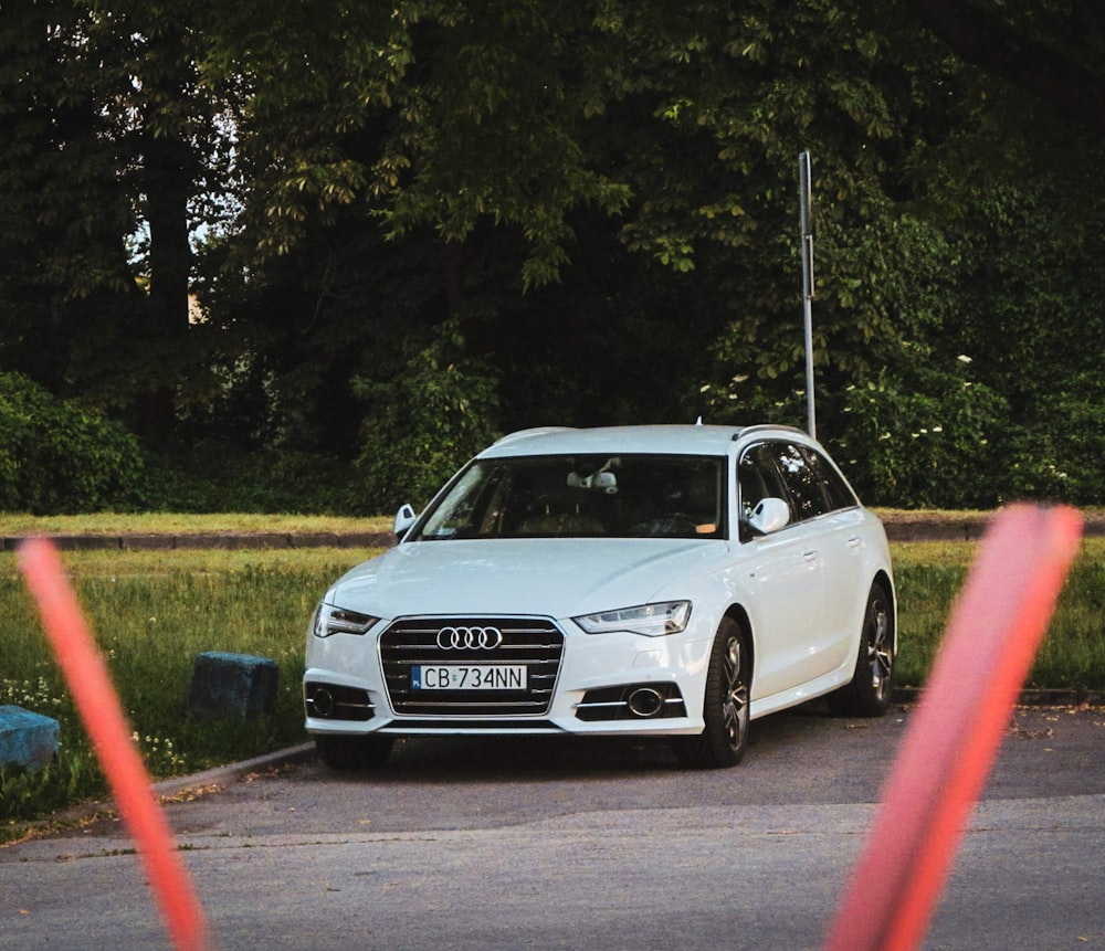 a white car on a road