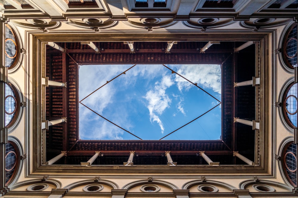 looking through a window at a building