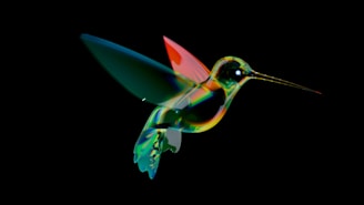 A glowing neon tattoo of a hummingbird in electric blue and pink hues on forearm skin.