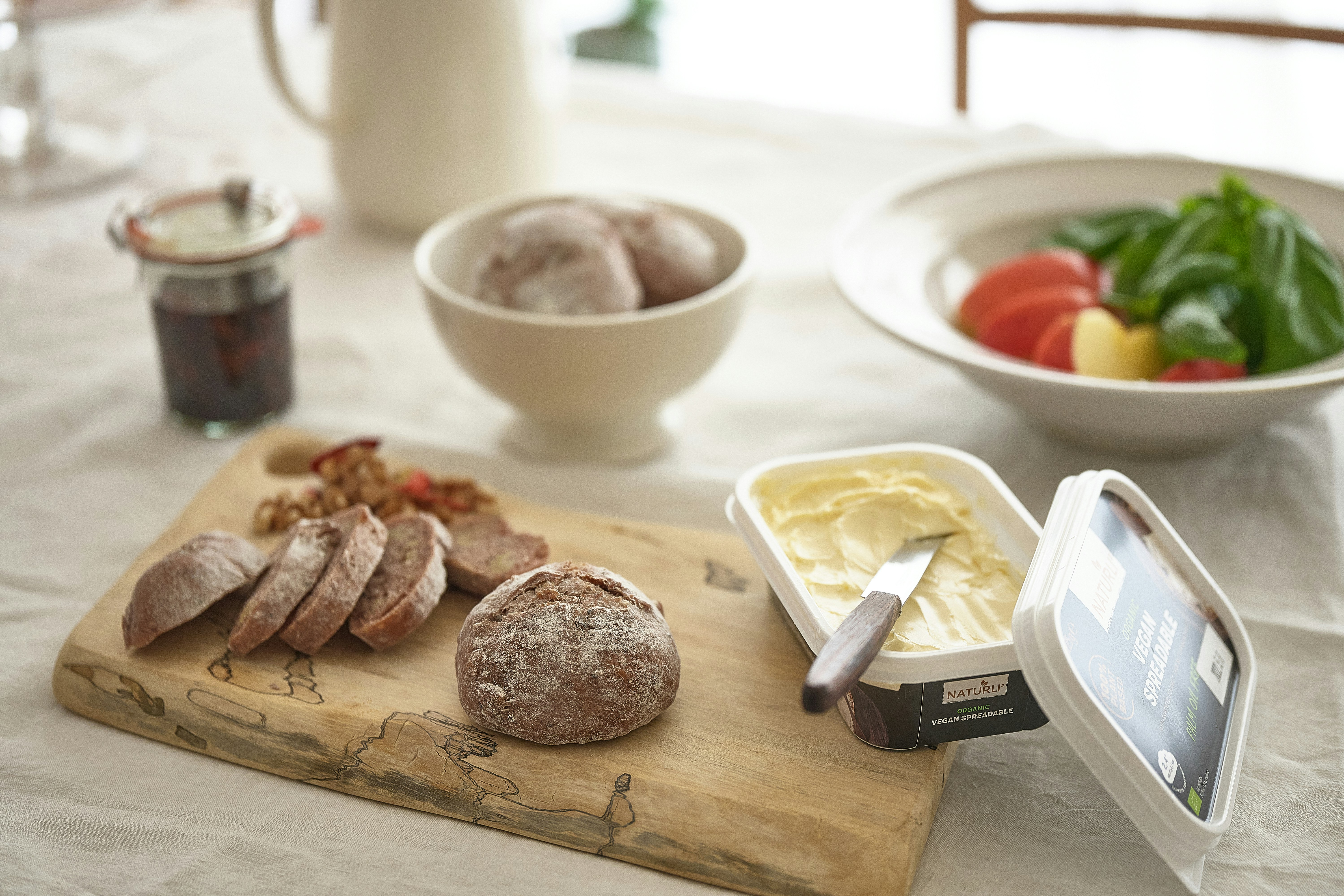 a cutting board with food on it