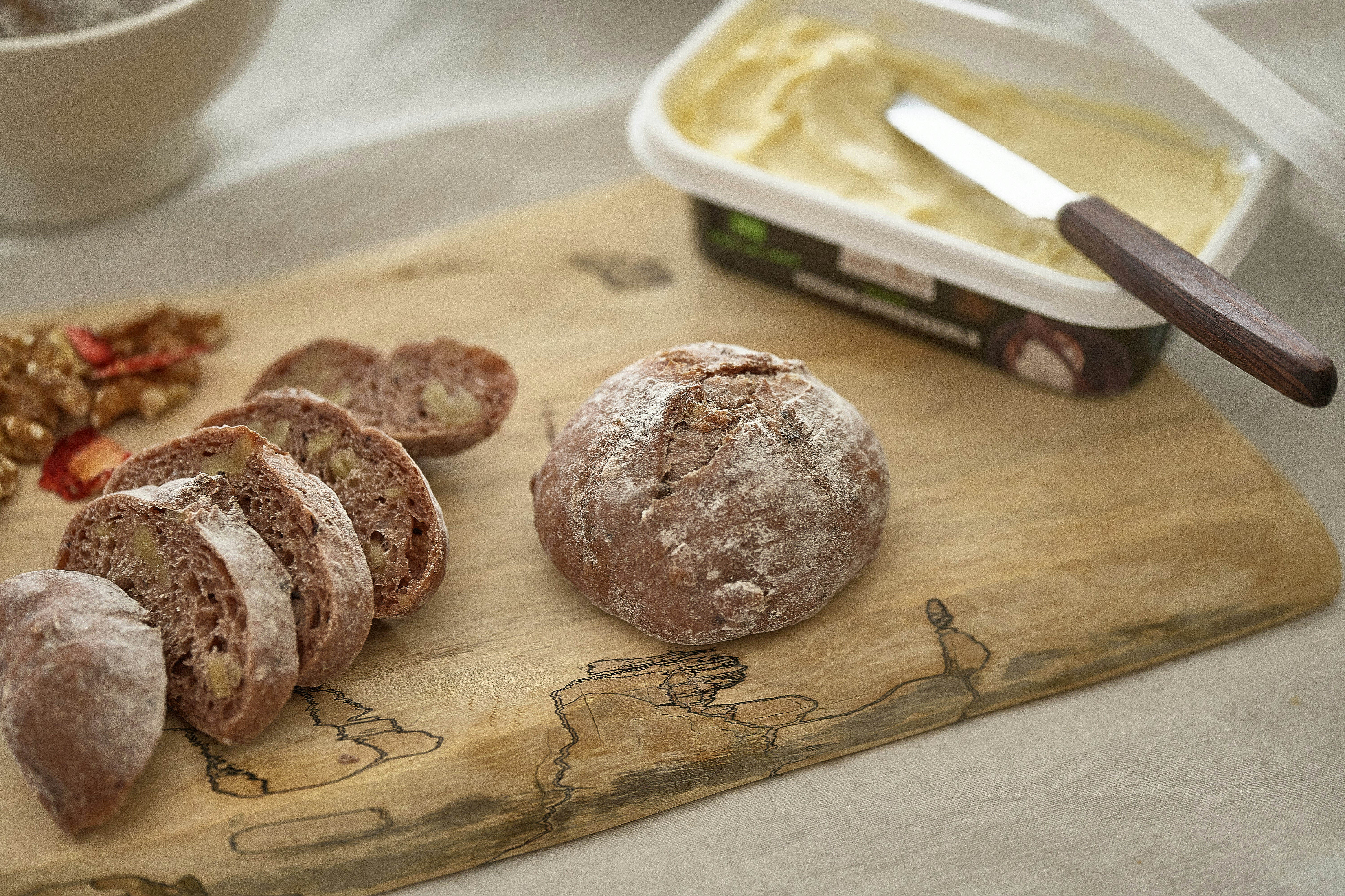 a cutting board with food on it