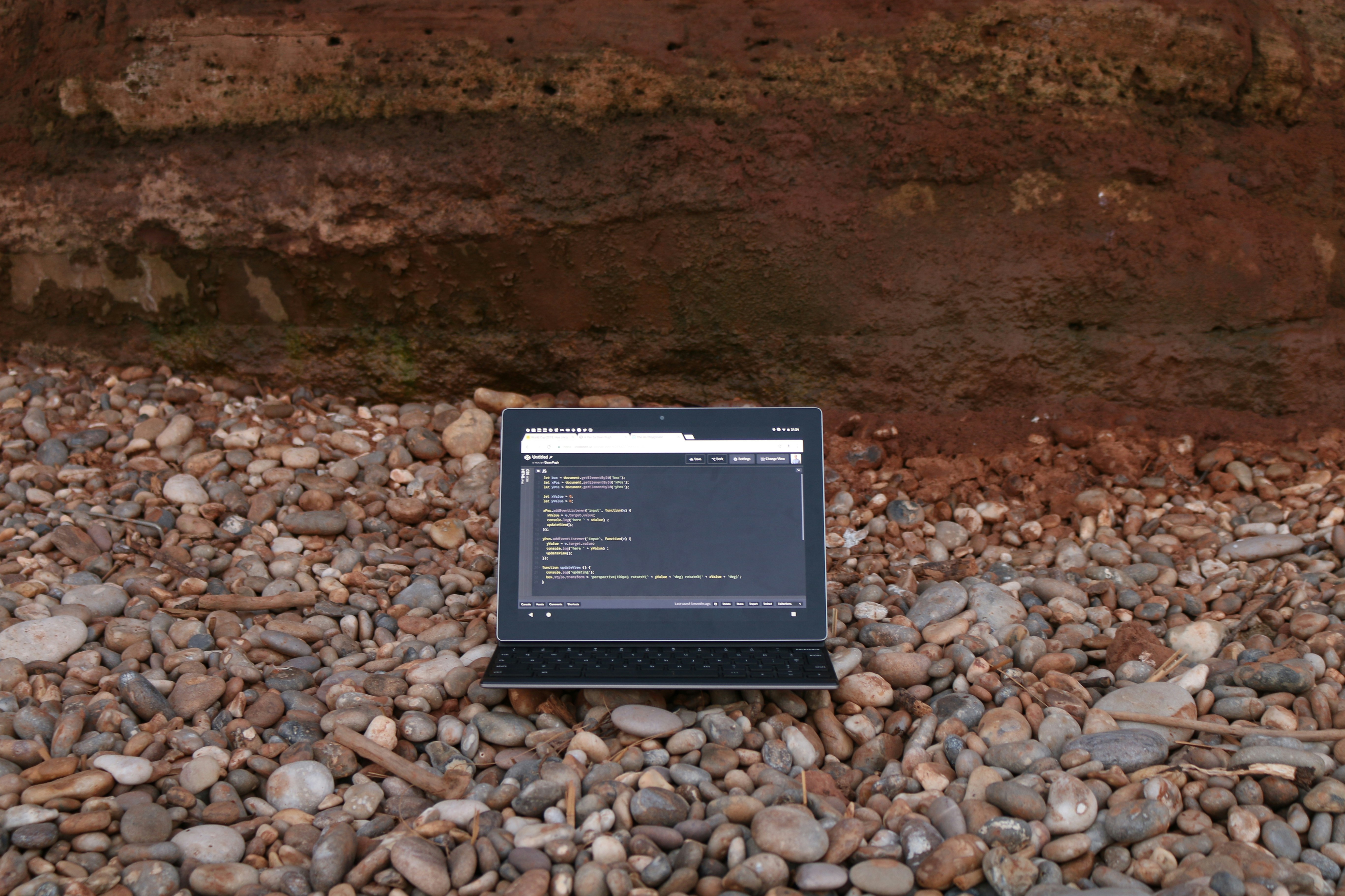 Coding at the beach while on Holiday