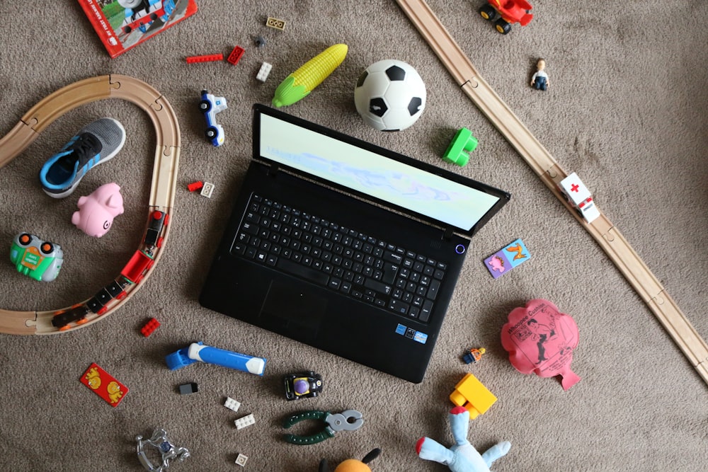 a laptop on a carpet