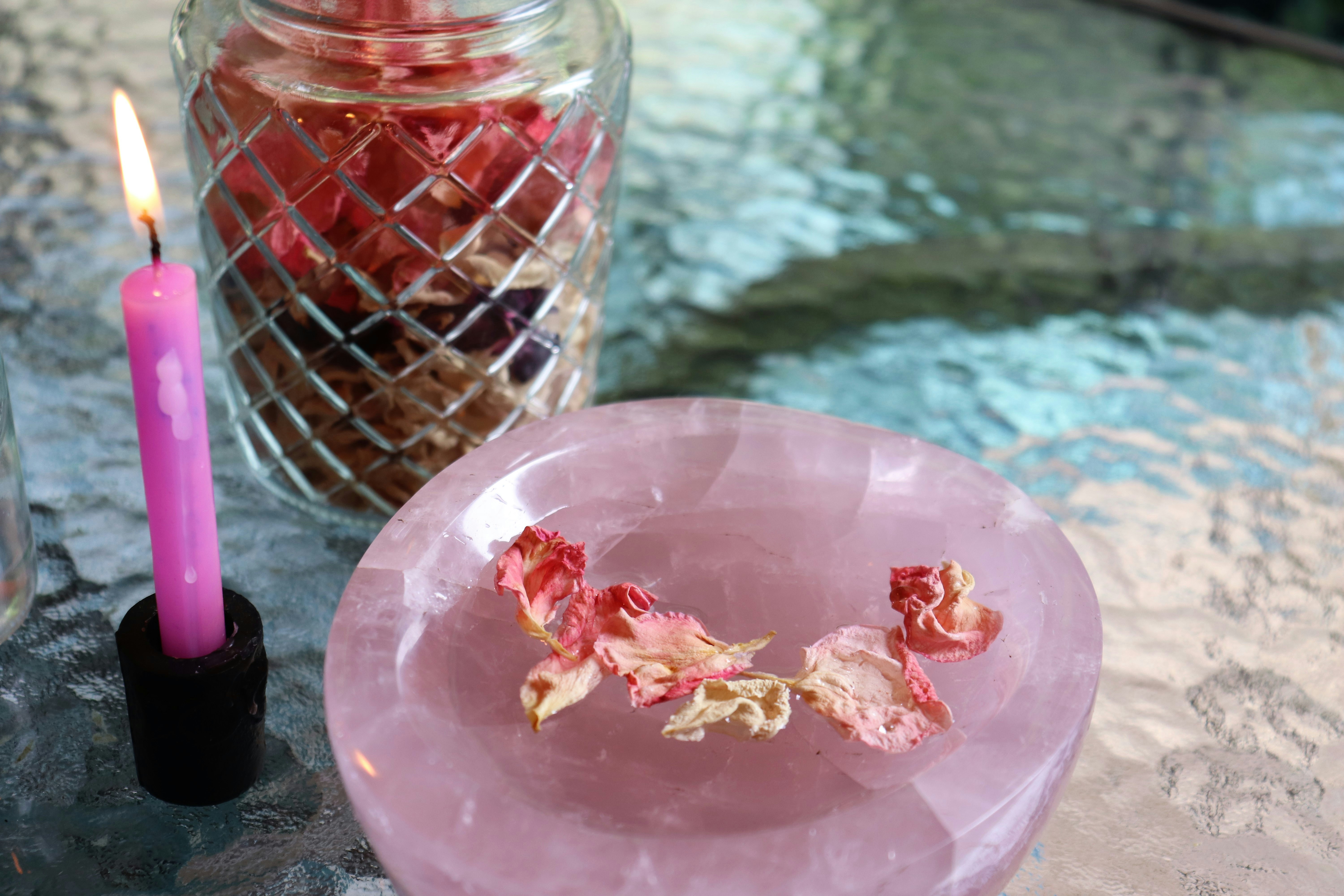 a plate with food and a candle