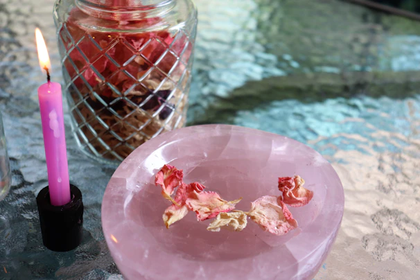 a plate and a candle