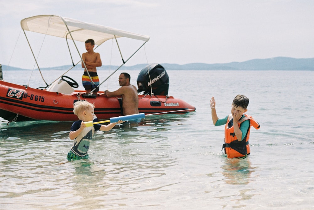 a group of people in a boat