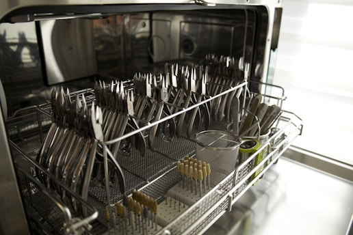 a rack of silverware