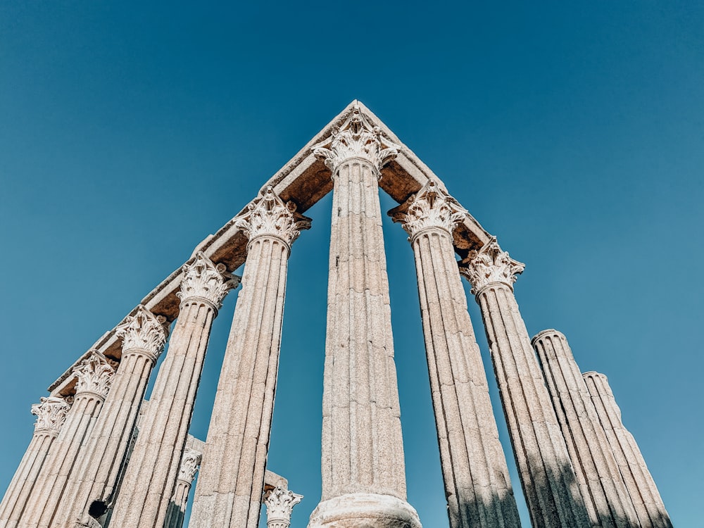 a close-up of the columns of a building