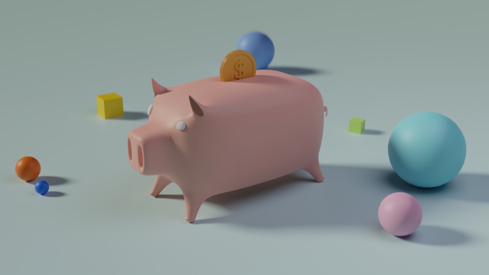 a piggy bank with colorful eggs