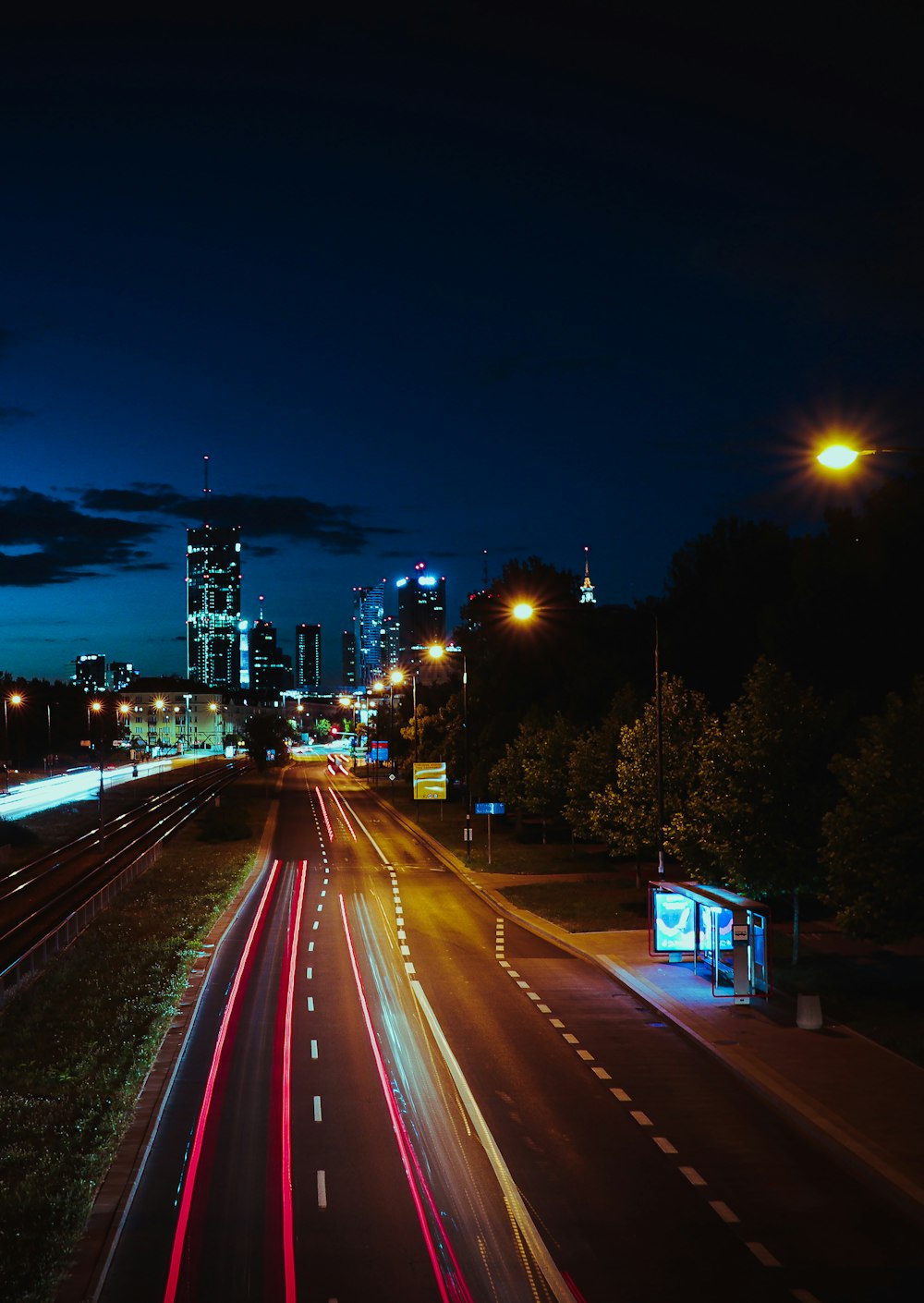 a city street at night