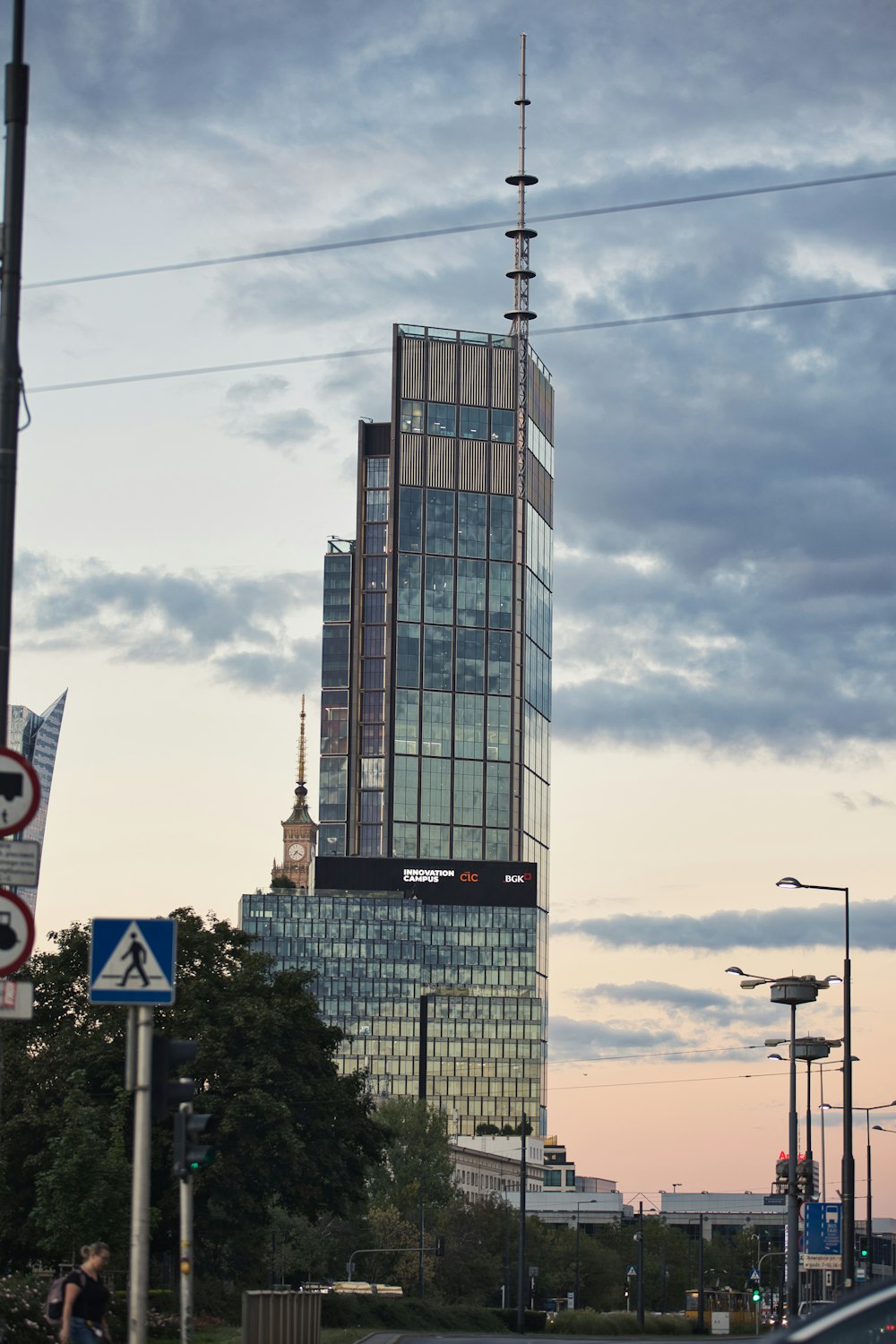 a tall building with a sign on it