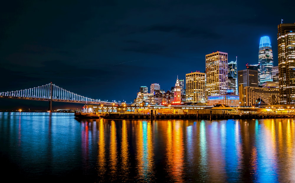 a city skyline at night