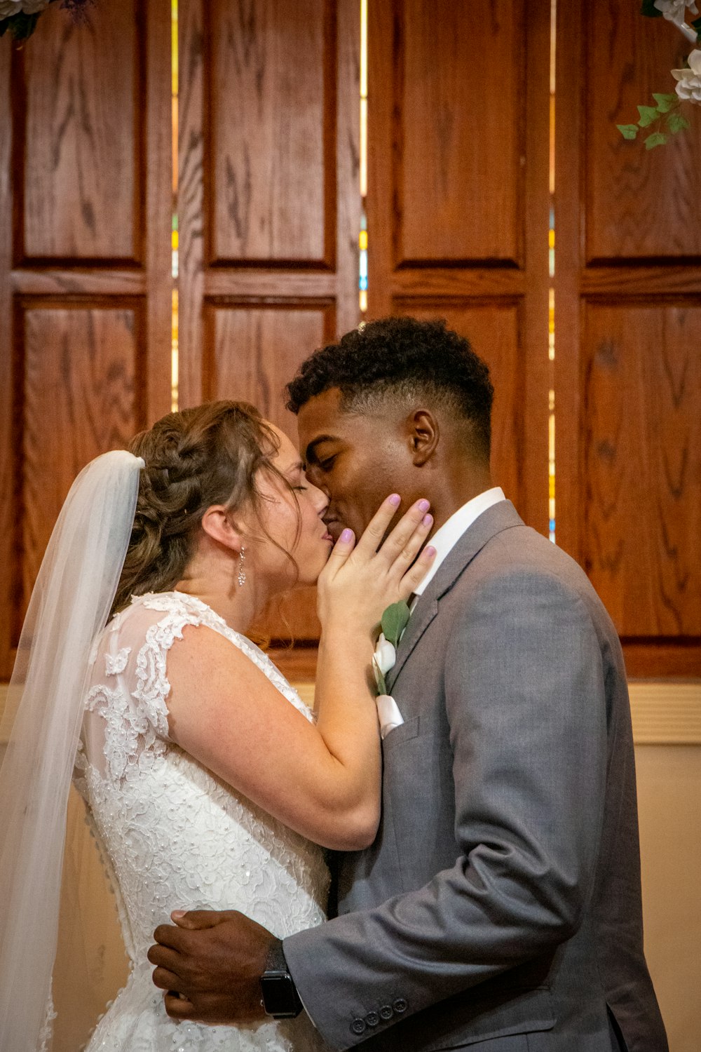 a man and woman kissing