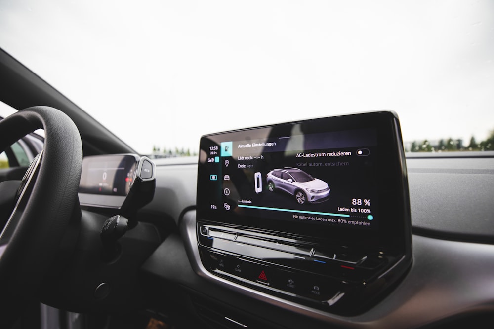 a car dashboard with a screen