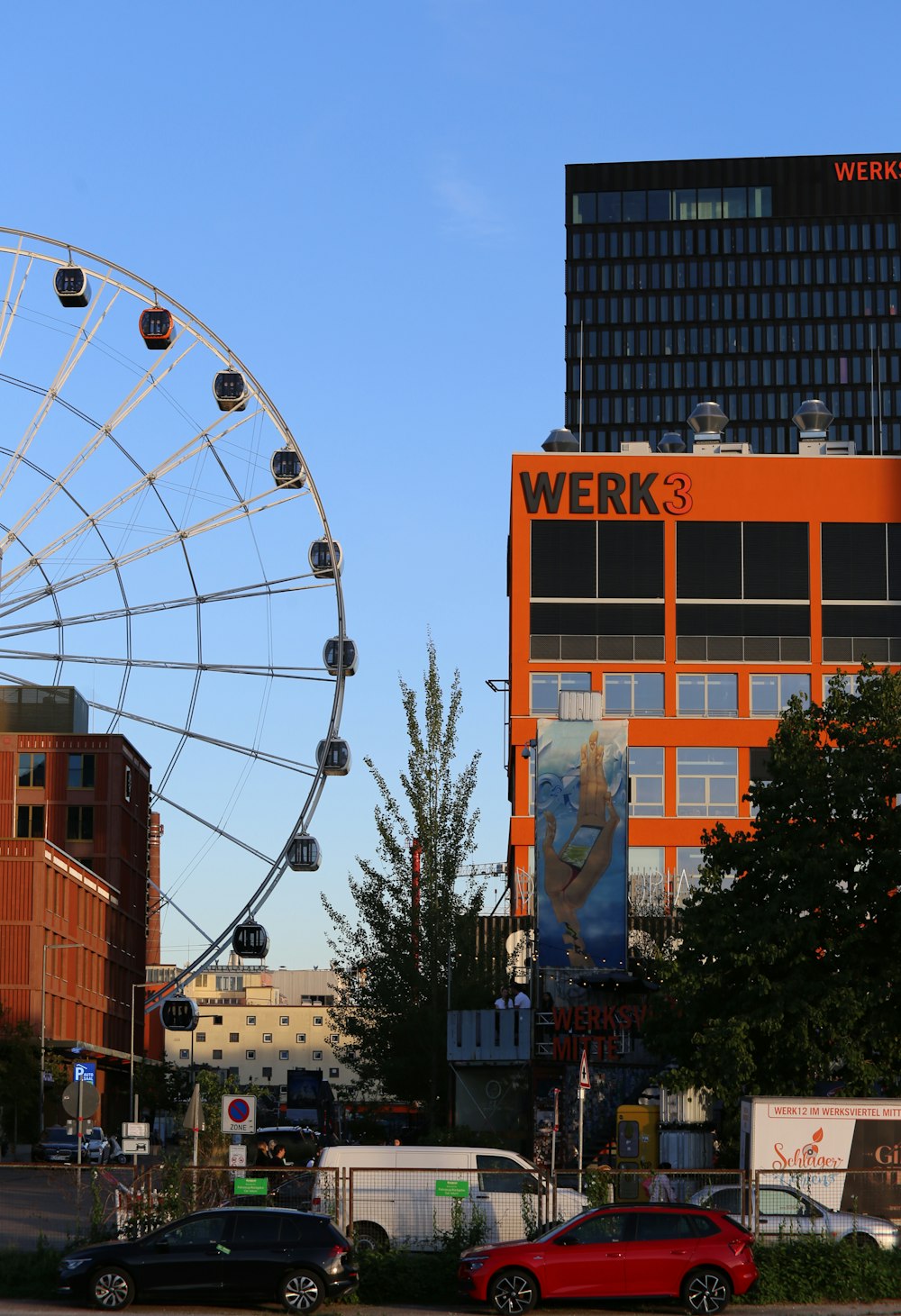 a large building with a large sign