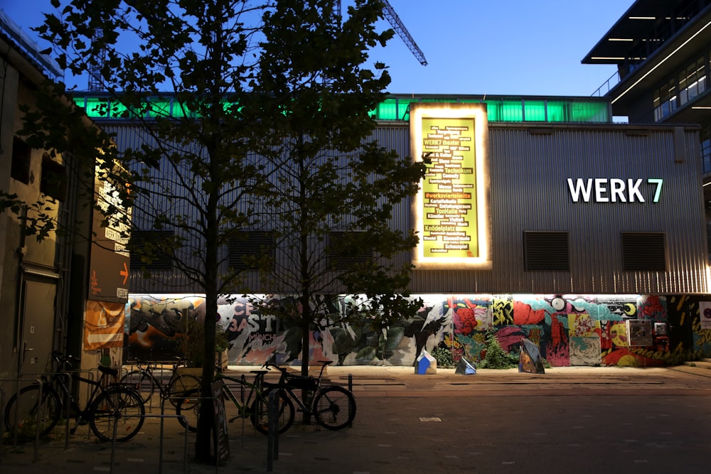 a building with bikes parked in front