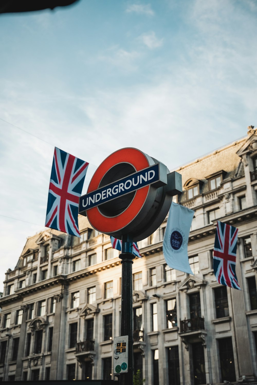 a sign with flags on it