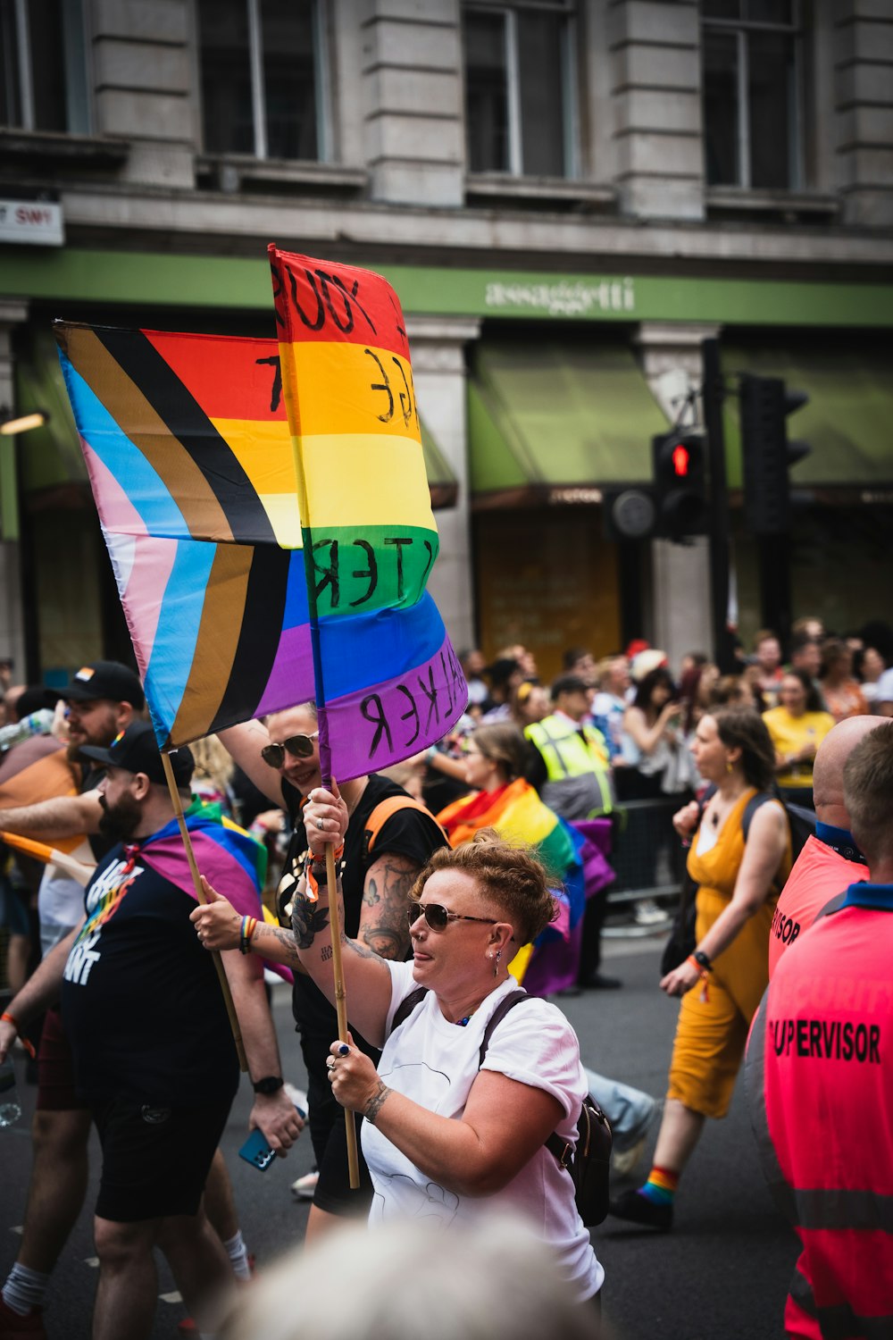 a group of people marching in a parade