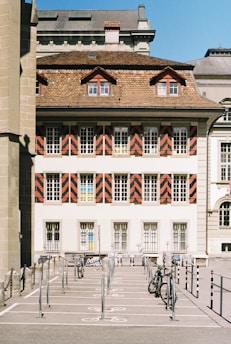 a building with a flag on the roof