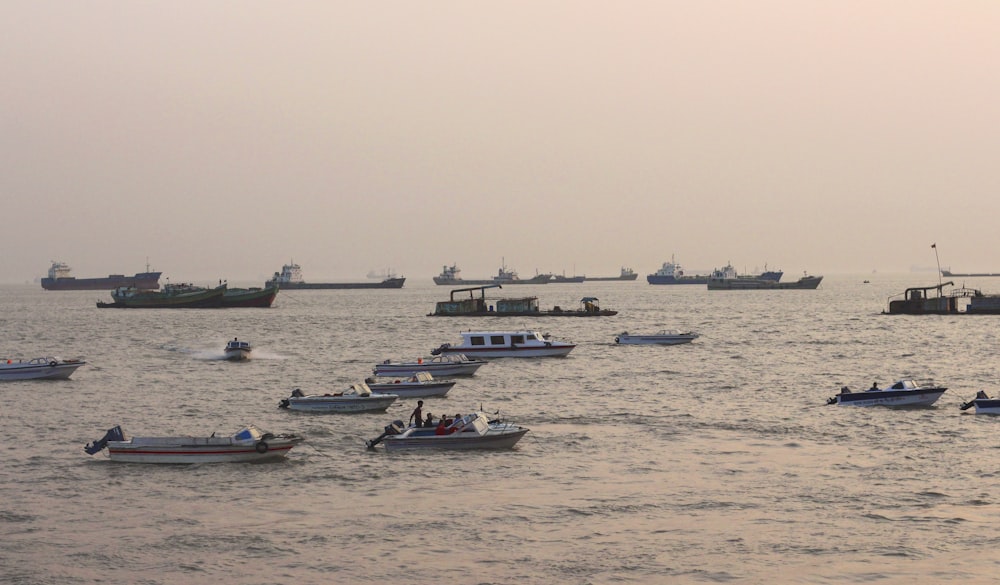 a group of boats in the water