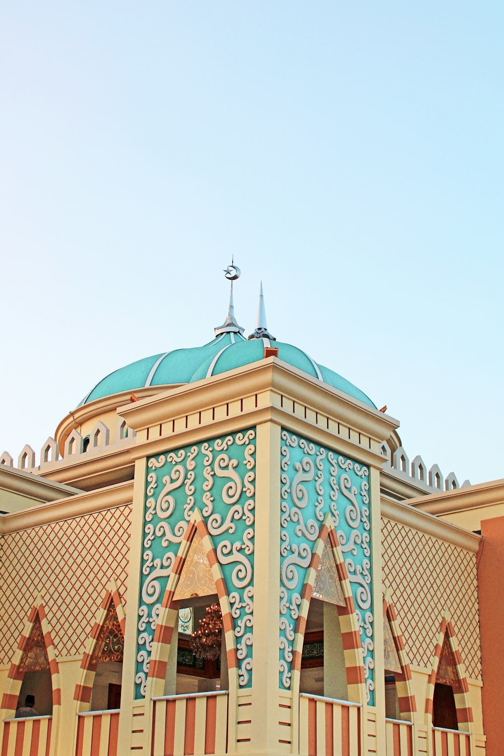 a building with a blue roof