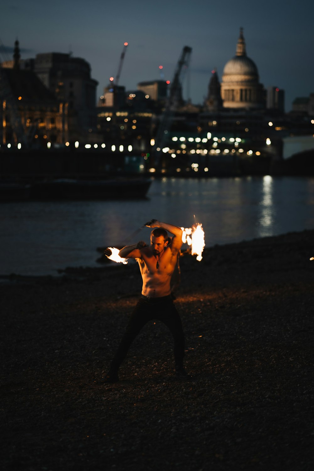 a person holding a fire