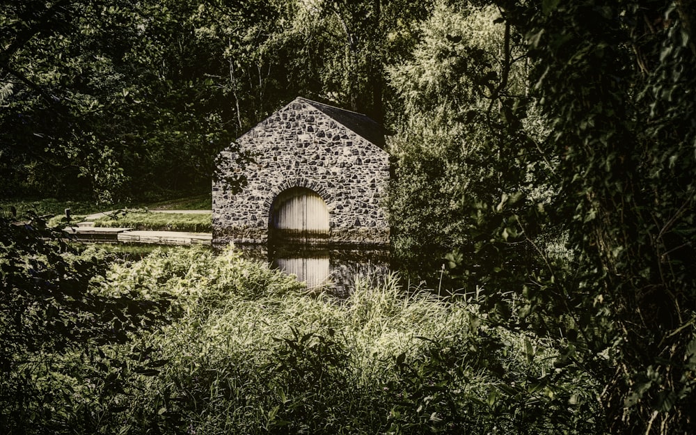 Une maison avec des buissons devant un immeuble