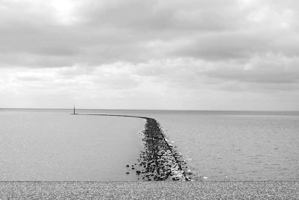 a body of water with a land in the middle