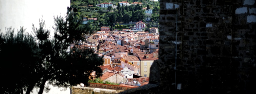 a view of a town from a high up cliff