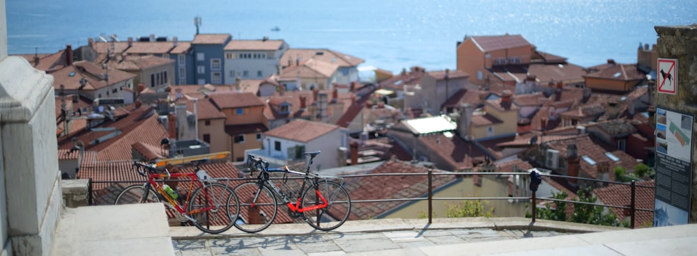 bicycles parked on a balcony