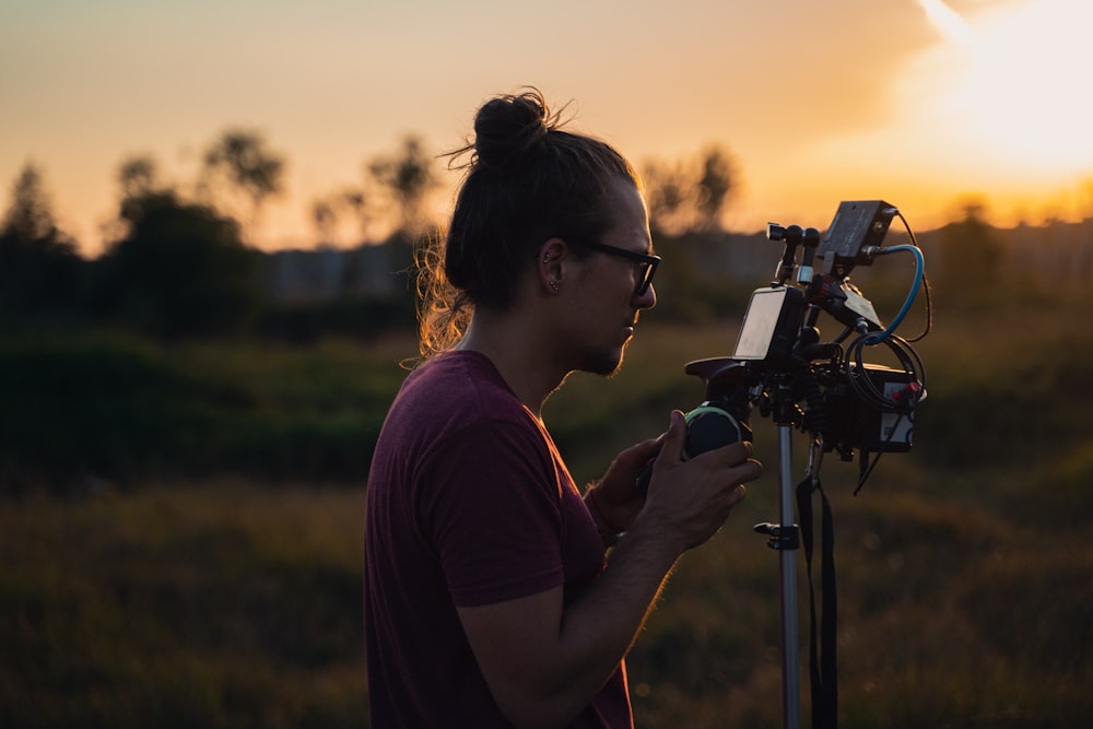 a man looking at a camera