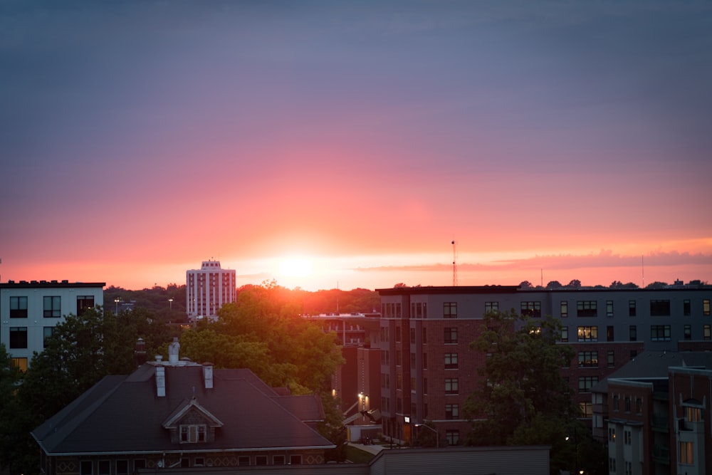 a city landscape at sunset