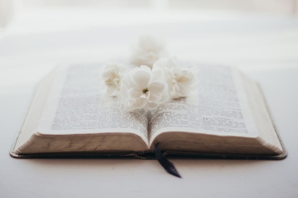 a book with flowers on top